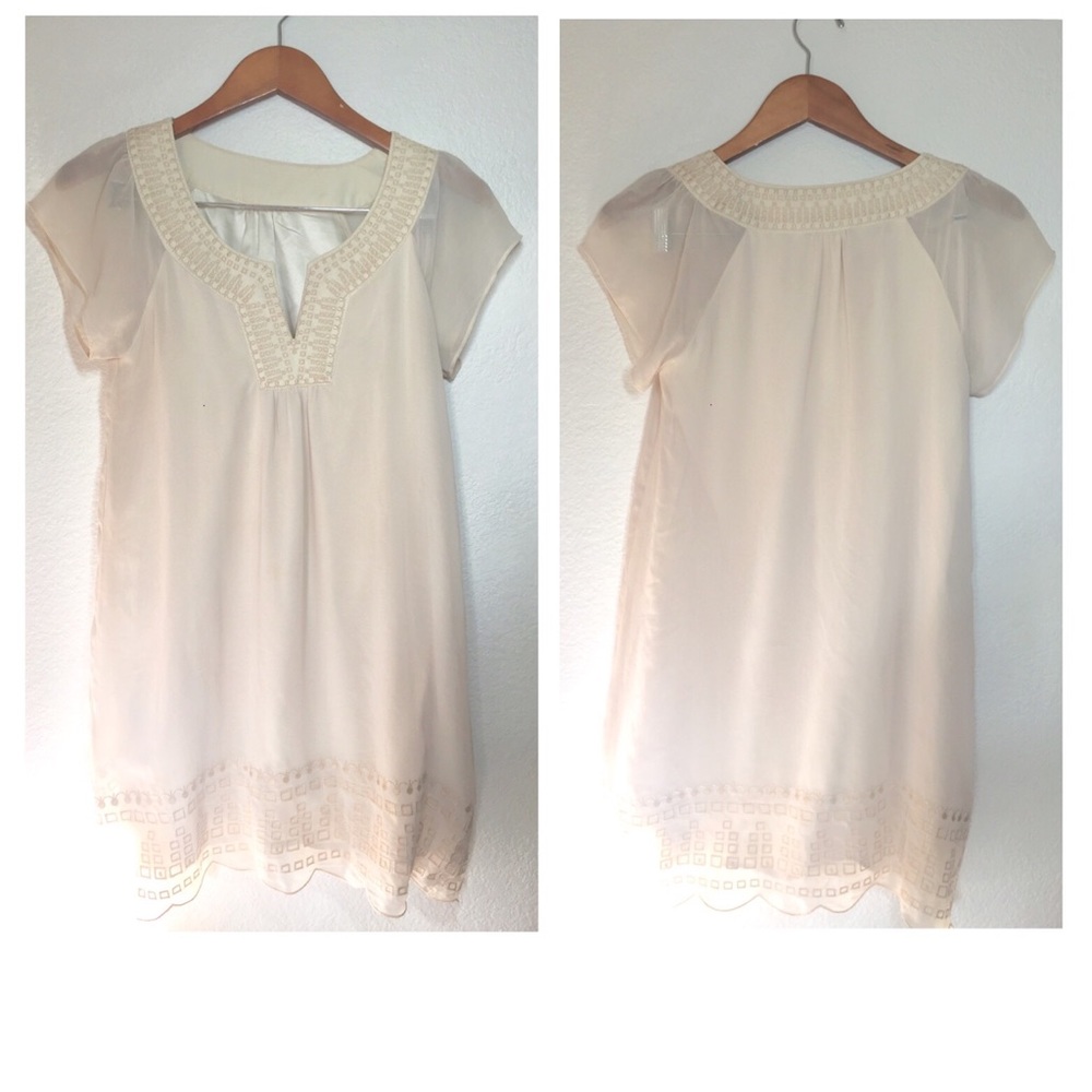 Cream Sheer Satin Embroidered Slip Dress